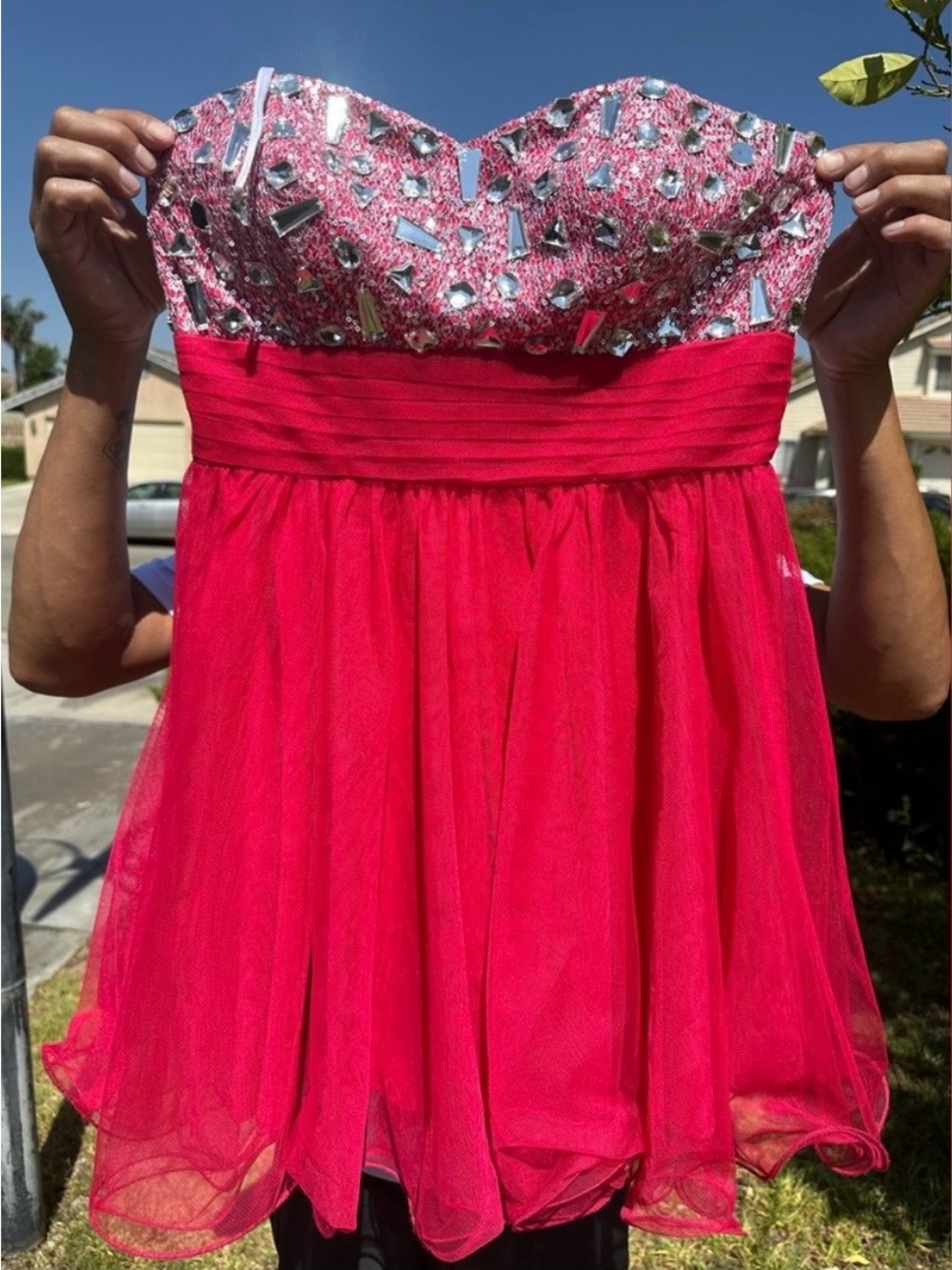 Blondie Nites Pink Rhinestone Sequin Strapless Homecoming Dress Size 11 NWT